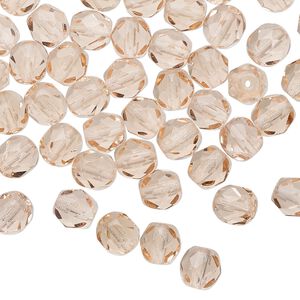 Bead 1pkg60 Czech fire-polished glass, 6mm faceted round, transparent light rose