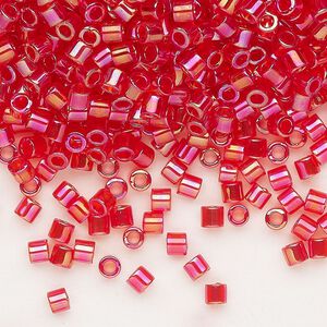 Seed bead, Delica&reg;, glass, pkg/7.5g, #8 round, translucent rainbow red (DBL-0172).