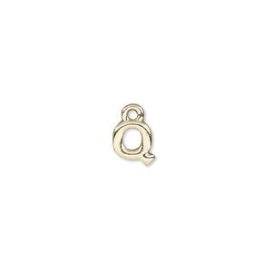 Charm, gold-finished "pewter" (zinc-based alloy), 7x7mm alphabet letter Q. Sold per pkg of 2.