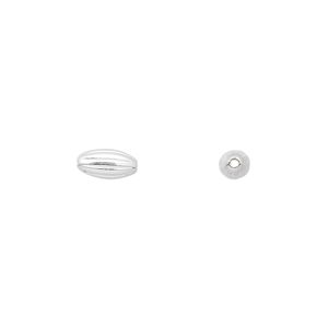 Bead 1pkg100 silver-plated, 8x4mm corrugated oval, brass