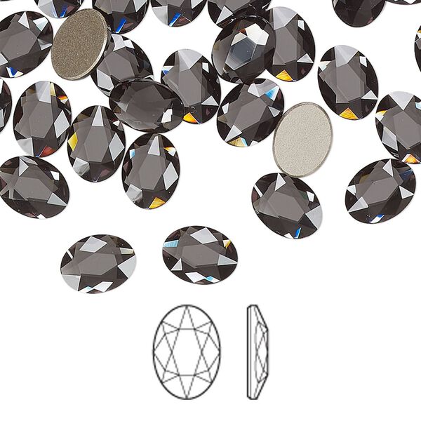 Flat back 6pk graphite foil back, Crystal Passions&reg; 8x6mm oval 2603 image number 0