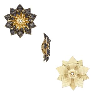 Component, epoxy and gold-finished copper, black with gold glitter, 19x18mm center-drilled single-sided flower. Sold per pkg of 2.