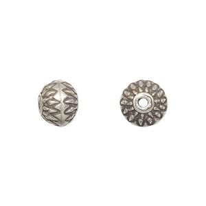 Bead 1pkg1 sterling silver, 10x9mm fancy saucer, antiqued Hill Tribes
