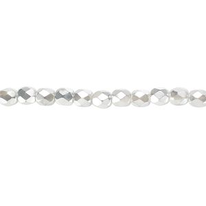 Bead, Czech fire-polished glass, clear with half-coat metallic silver and chrome, 4mm faceted round. Sold per 15-1/2" to 16" strand.