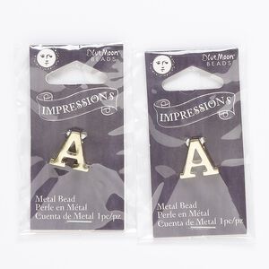 Bead 1pkg2 gold-finished "pewter", 14x13mm letter A