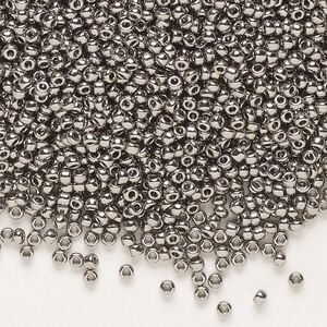 Seed bead, Miyuki, glass, pkg/250g, #11 rocaille, opaque nickel-plated, (RR-190).