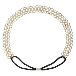 Headband, stretch, nylon / rubber / gold-finished steel, black, 20mm wide with link design, 20 inches. Sold individually.