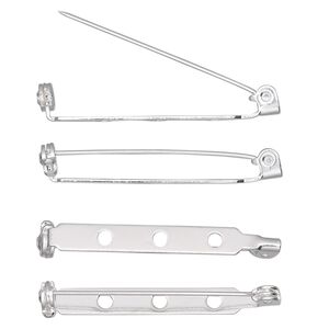 Pin back 1pkg10 silver-plated, 1.5 inch / locking bar, steel