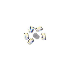 Flat back 6pk crystal AB foil back, Crystal Passions&reg; hotfix 3.7x2.5mm emerald jewel 2602