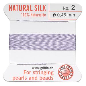 Thread, Griffin, silk, lilac, size #2. Sold per 2-meter card (approximately 78 inches).