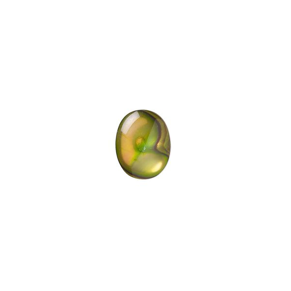 Cabochon, paua shell (coated / dyed), gold, 10x8mm calibrated oval, Mohs hardness 3-1/2. Sold per pkg of 6. image number 0