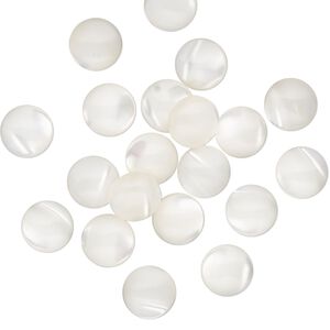 Cabochon, mother-of-pearl shell (bleached), 7mm non-calibrated round. Sold per pkg of 20.