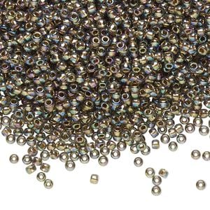 Seed bead, TOHO BEADS&reg;, glass, pkg/250g, #11 round, translucent gold-lined rainbow black diamond (TR-11-999).