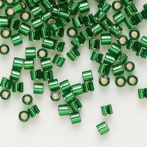 Seed bead, Delica&reg;, glass, pkg/7.5g, #8 round, transparent silver-lined green (DBL-0046).