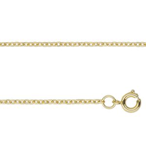 Chain 1pkg1 curb, 2mm / springring clasp, gold-finished steel 16 inch