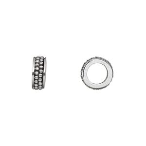 Bead 1pkg2 sterling silver, 10x4mm beaded rondelle, antiqued