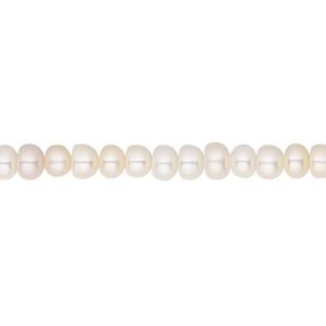 Pearl, White Lotus&trade;, cultured freshwater (bleached), white, 4.5-5mm button, C grade, Mohs hardness 2-1/2 to 4. Sold per 15-1/2" to 16" strand.