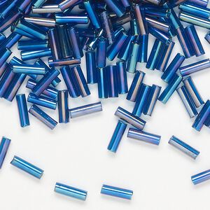 Bead, Preciosa Ornela Czech glass, bugle bead, pkg/500g, 1/4 inch, rainbow translucent dark aquamarine, (61100).