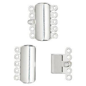 Clasp tab 1pkg10 silver-plated, 19x8mm curved rectangle, brass 5-strand