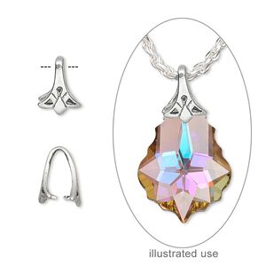 Bail, ice-pick, antiqued sterling silver, 10x7mm with triangle design, 7mm grip length. Sold per pkg of 2.