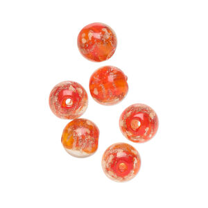 Bead, lampworked glass, clear / red / glow-in-the-dark / gold, 8mm round. Sold per pkg of 6.