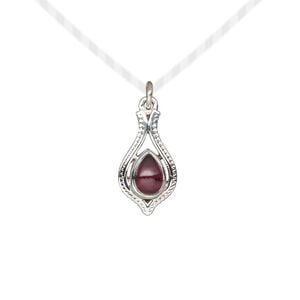 Drop 1pkg1, antiqued sterling silver and garnet (natural), 15x9mm open beaded teardrop