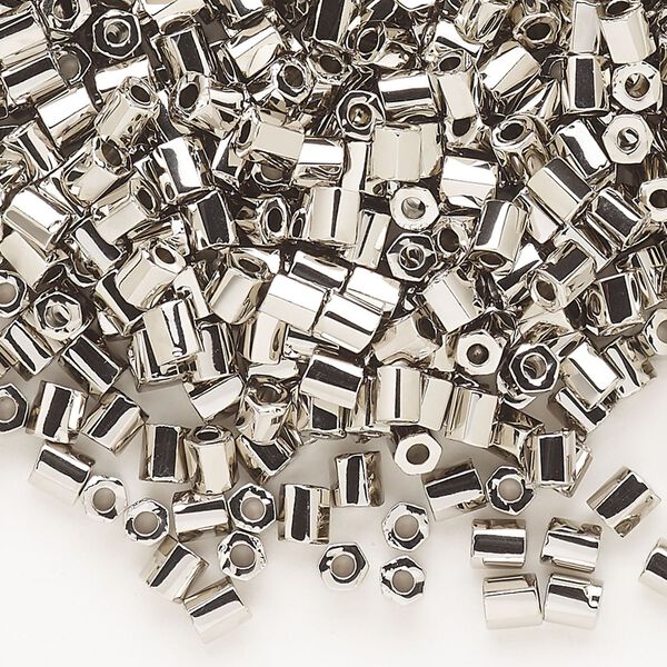 Seed bead, Dyna-Mites&trade;, glass, opaque nickel-finished, #6 hex. Sold per 40-gram pkg. image number 0