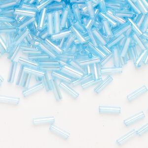 Bead, Ming Tree&trade;, bugle bead, glass, pkg/1/4 pound, 1/4 inch, rainbow transparent aqua.