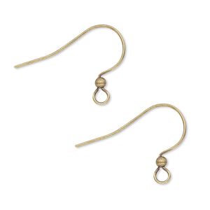 Ear wire fishhook 1pkg100 antique gold-plated, 17mm / 2.5mm ball / open loop, 22 gauge brass 50 pair