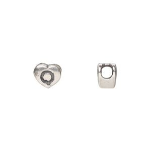 Bead 1pkg1 sterling silver, 7.5x7mm heart / letter Q, antiqued Dione&reg;