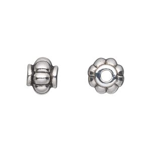 Bead, antiqued silver-finished copper-coated plastic, 11x9mm ribbed rondelle. Sold per 50-gram pkg, approximately 120 beads.