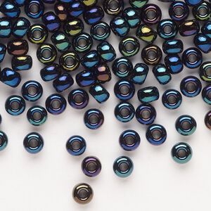 Seed bead, Miyuki, glass, pkg/250g, #6 rocaille, opaque metallic iris dark blue, (RR-452).