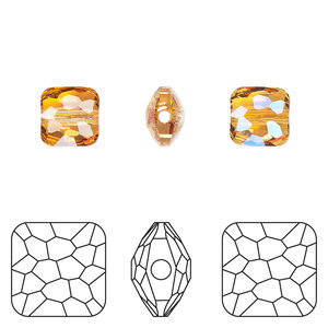 Bead 1pkg144 dark orange TCF&trade;, Swarovski&reg;, 8mm puffed square 5035