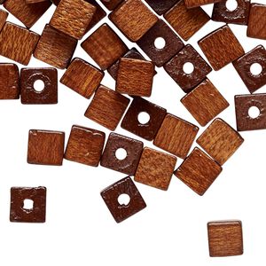 Bead, vintage German wood (dyed / coated), brown, 6mm cube with 1.5-2mm hole. Sold per pkg of 100.