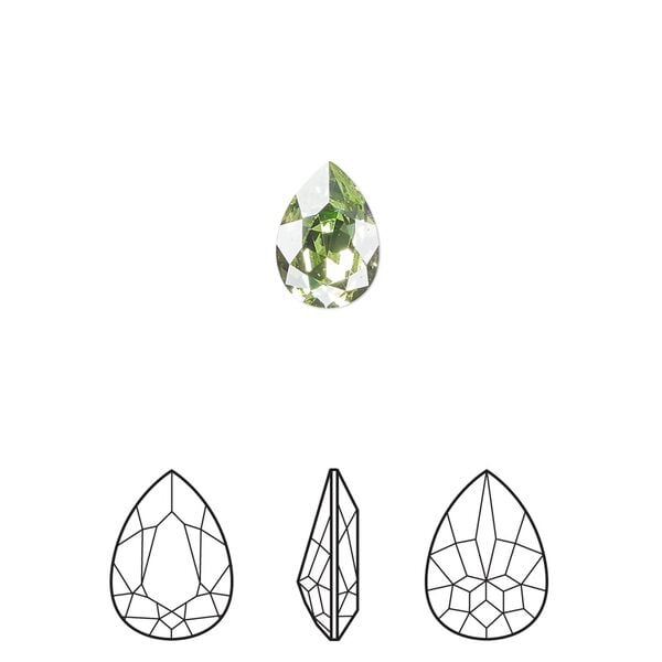 Fancy stone 2pk peridot foil back, Crystal Passions&reg; Regenerated 10x7mm pear 4320 image number 0