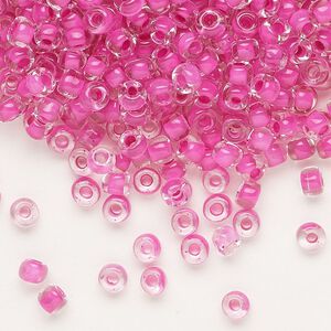 Seed bead, Dyna-Mites&trade;, glass 1pkg40g, #6 round, translucent inside dyed color hot pink (207 6/0 RR)