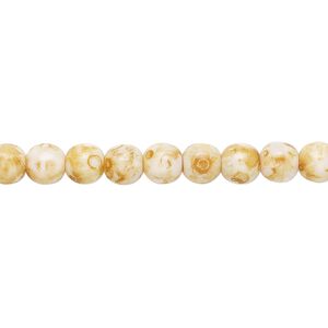Bead, Czech glass druk, tortoise granite, 6mm round. Sold per 15-1/2" to 16" strand.