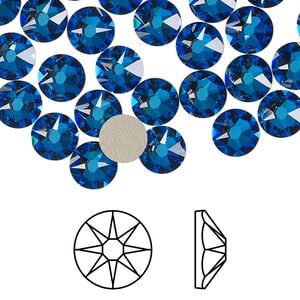 Flat back 12pk crystal Bermuda blue foil back, Crystal Passions&reg; 7.07-7.27mm rose round SS34 2088