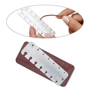 Wire gauge tool, steel and leather, red, 3-5/16 x 1 inch with carrying case. Sold individually.