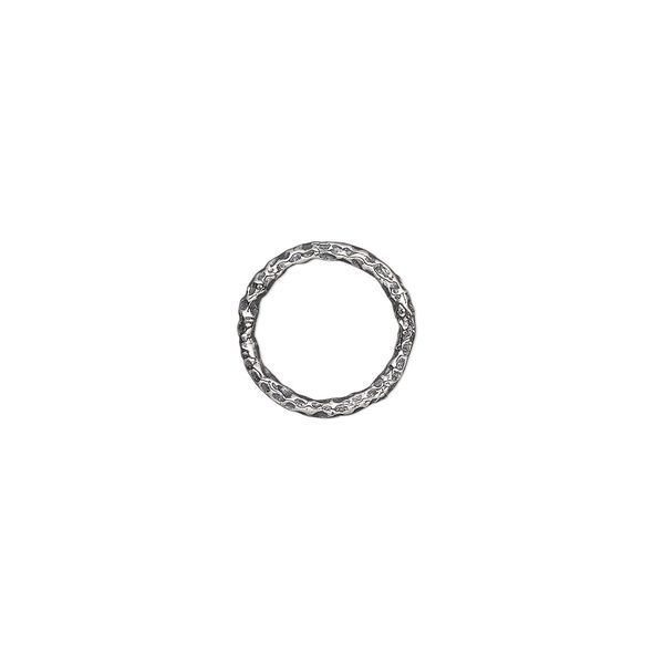 Jump ring 1pkg2 sterling silver, 10mm closed hammered round, 17 gauge / 7.5mm inside diameter / antiqued image number 0
