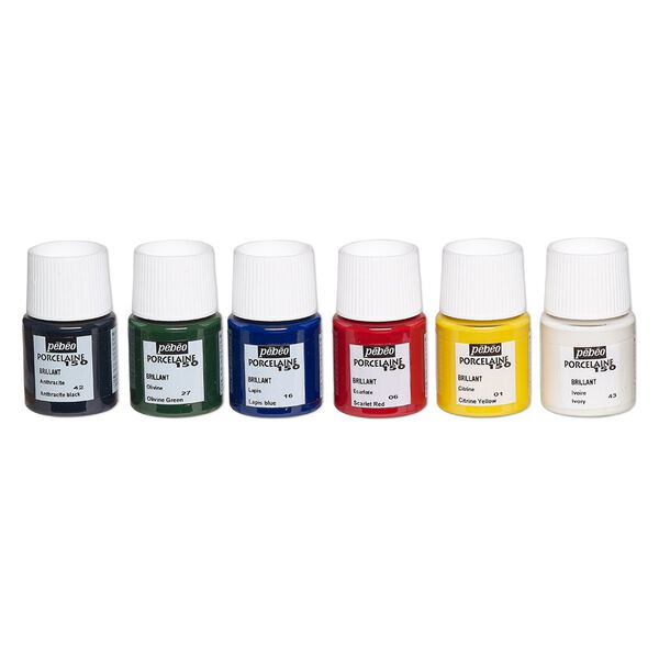 Paint, Pebeo&reg; 1pkg6, porcelain paint, assorted opaque to transparent colors, 20mL bottles. image number 0