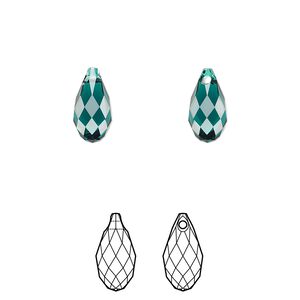 Briolette 144pk emerald, Swarovski&reg; 11x5.5mm pendant drop 6010