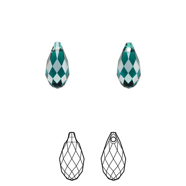 Briolette 144pk emerald, Swarovski&reg; 11x5.5mm pendant drop 6010 image number 0