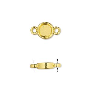 Link, gold-finished brass, 8mm double-sided round with 6mm round setting. Sold per pkg of 10.