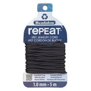 Cord, Beadalon&reg; RePEaT&trade;, recycled polyethylene, black, 1mm, 100-pound test. Sold per 5-meter card.