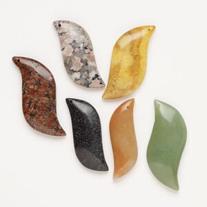 Multi-gemstone 1pkg6, top-drilled puffed / flat curve focal mix 50x22mm-68x26mm