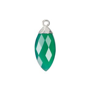 Drop 1pkg1, sterling silver / silver-plated copper / green onyx, 19x9mm hand-cut faceted puffed marquise