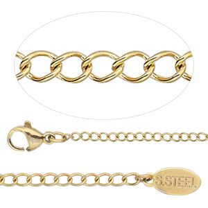 Chain 1pkg1 curb, 1.9mm / lobster claw clasp, gold-finished stainless steel 16 inch
