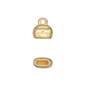 End cap, TierraCast&reg;, "Hammertone" collection, gold-plated pewter (tin-based alloy), 10x7mm hammered cap. Sold per pkg of 20.
