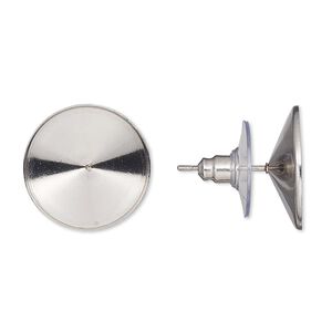 Earstud 1pkg4 Almost Instant Jewelry&reg;, 16.5mm / 16mm rivoli glue-in setting / comfort clutch, stainless steel / acrylic 2 pair
